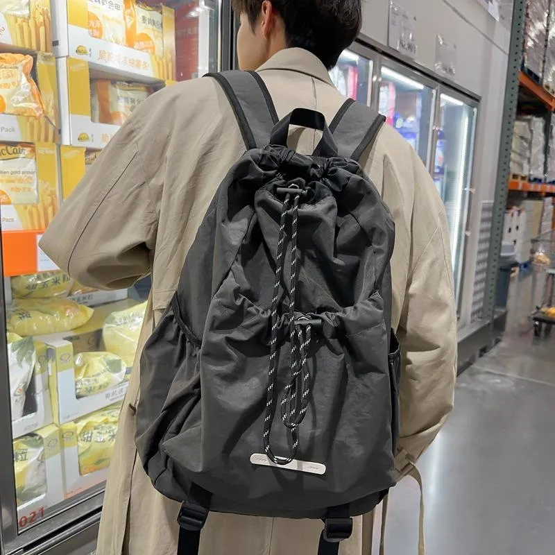 Huangmu Nylon Student Backpack Regular Unisex Black/Gray-4