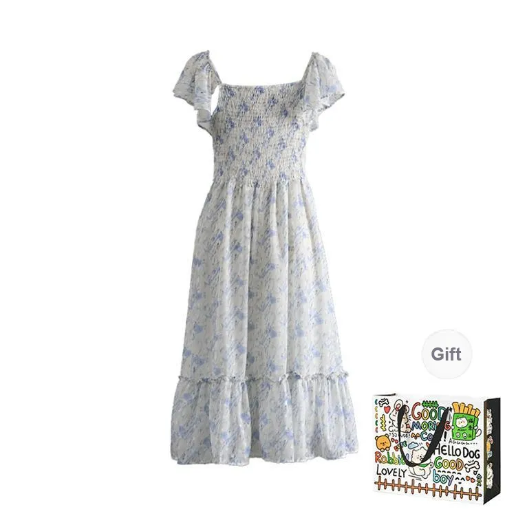 Pzhk Slip Dress Women's Blue Floral-1