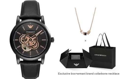 EMPORIO ARMANI Wrist Watch Automatic Mechanical Movement Leather Watch Bands 41mm Black Dial Men's Watches