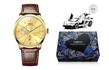 LOBINNI L Affordable Luxury Men's Watch Mechanical Movement Cowhide Strap Watch Men's Watches Gold Dial