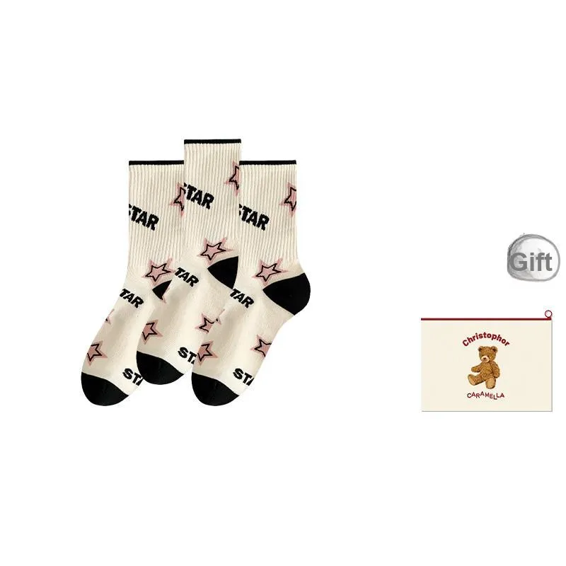 Caramella Mid Calf Socks Women's Shopping Bag Combo Set-15