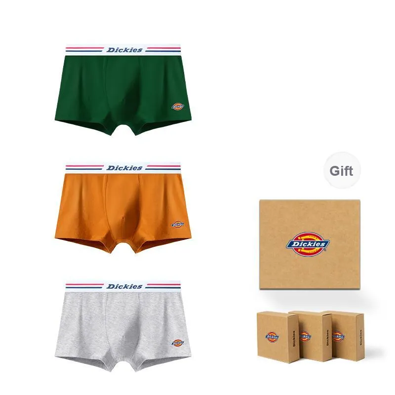 Dickies Underpants Men's Seamless Print LOGO Breathable Skin Friendly Sports Square Panty Gift Box Combo Set-23