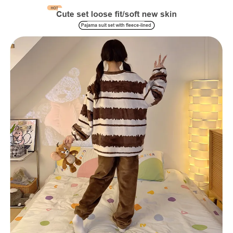OUSHIBO Pajama Set Women's Brown-1
