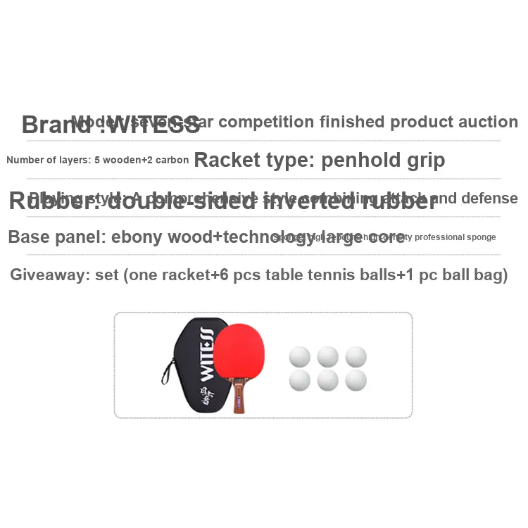 WITESS Ping Pong Paddles Unisex All Wood With Carbon Fiber-6