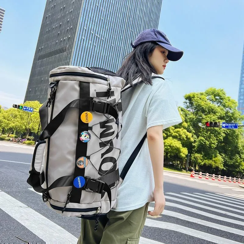 MTribe Nylon Double Shoulder Travel Bag Unisex Black/Yellow/Pink/Army Green/Turquoise/Khaki-41