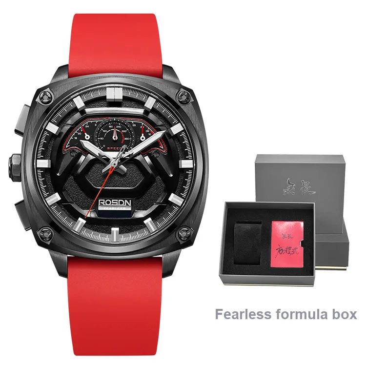ROSDN Vivobook Automatic Mechanical Movement Silicone Strap Watch Men's Watches Black Dial G3288-7