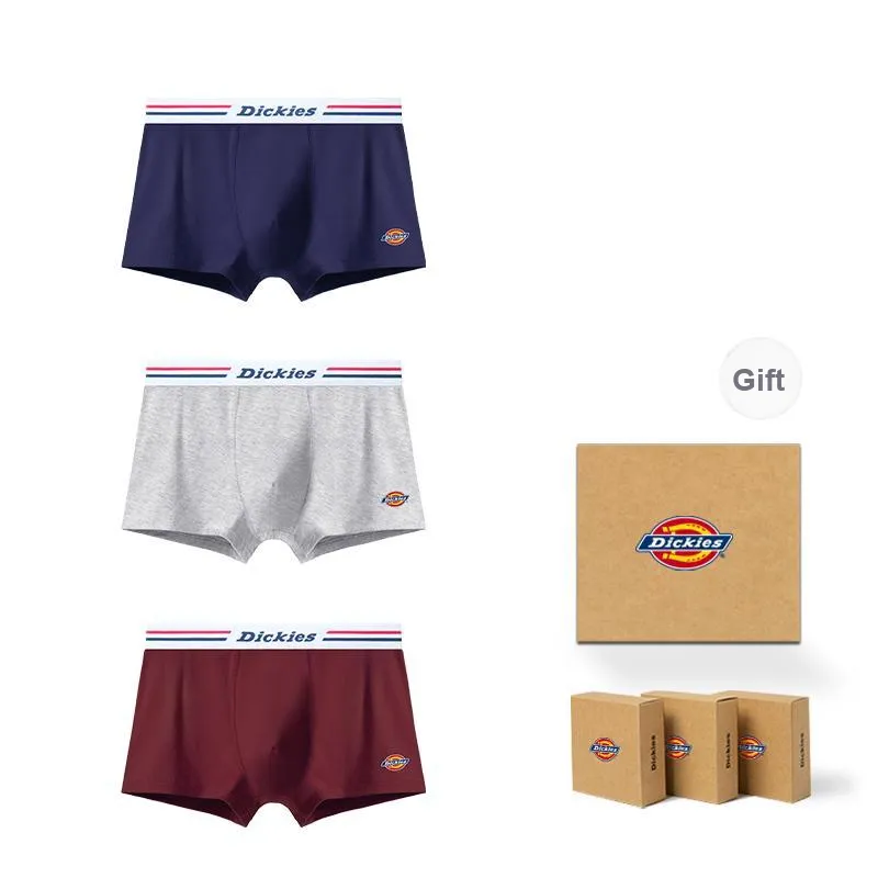 Dickies Underpants Men's Seamless Print LOGO Breathable Skin Friendly Sports Square Panty Gift Box Combo Set-33