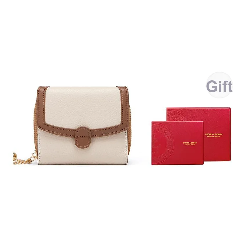 CNOLES Top Grain Cow Leather Wallet, Card Holder, Coin Purse Women's Italian Milk Coffee