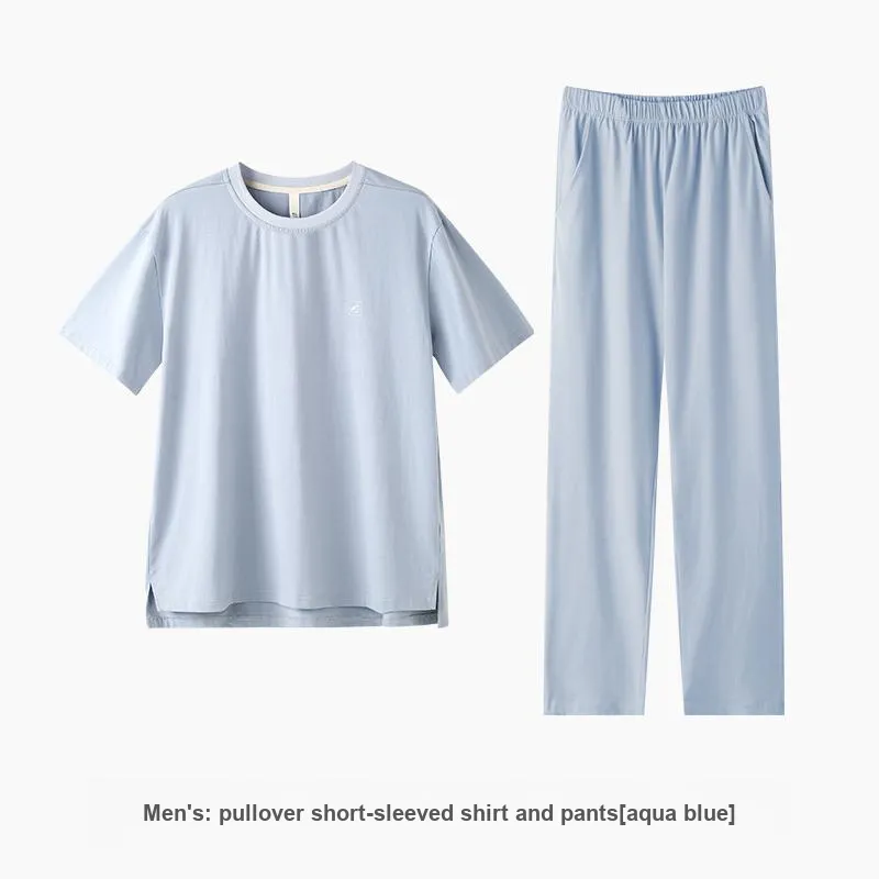 ZAO FU NIAO Pajama Set Men's Aqua Blue-1