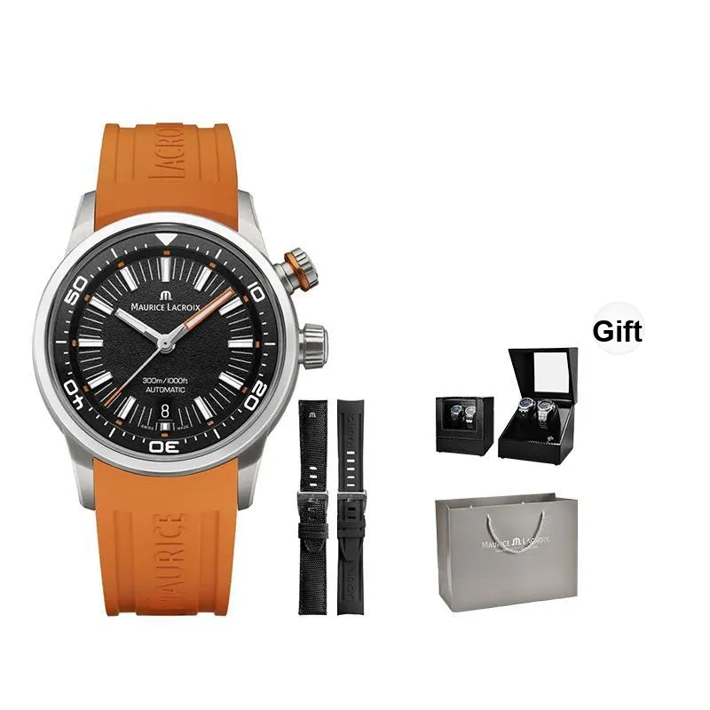 MAURICE LACROIX Automatic Mechanical Movement Men's Watches Watch 42mm 42 Black Dial Stainless Steel Case Rubber Strap