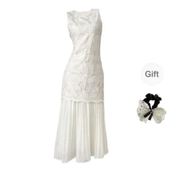 PAVEA Sleeveless Dresses Women's White+Hair Tie Comes With