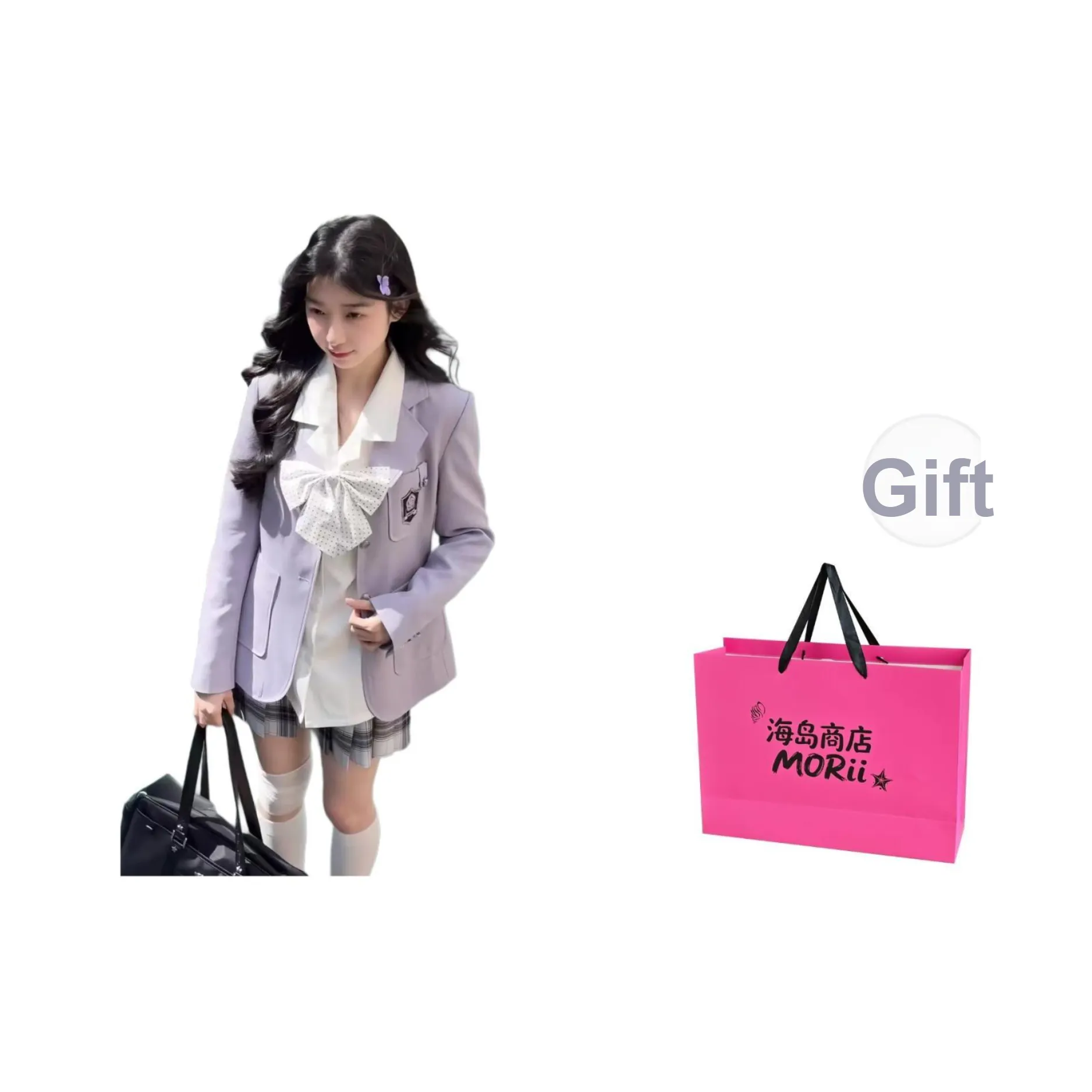 MORii Светло-фиолетовый Бизнес Костюм + Рубашка + Галстук-бабочка + Сумка для покупок Женская Рубашка