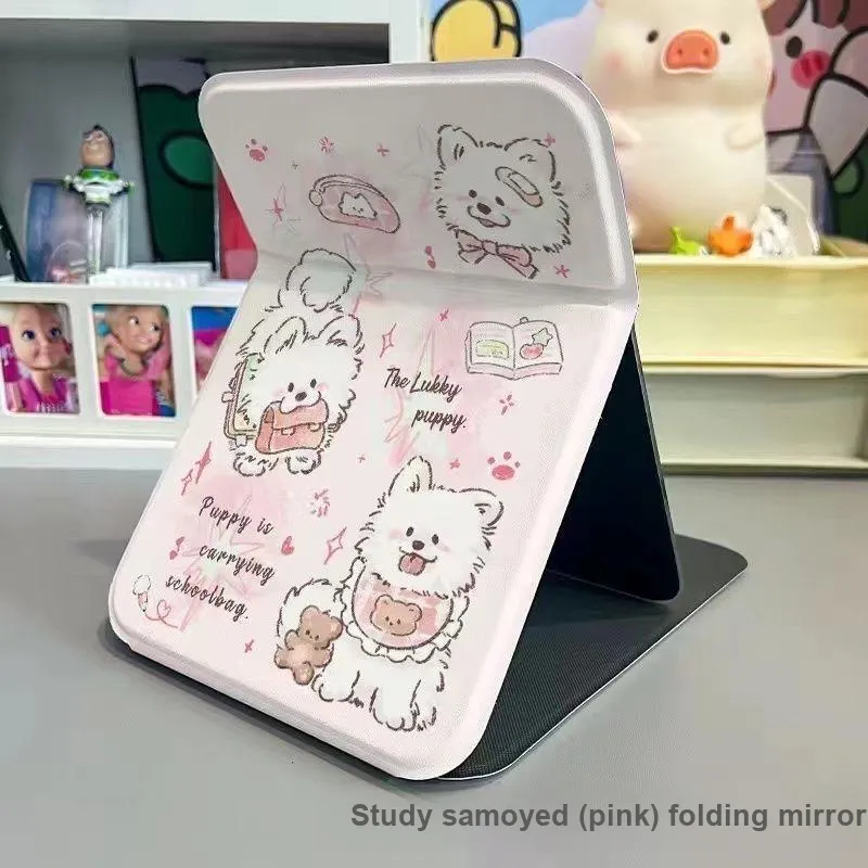 Jingda Cartoon Samoyed Puppy Cute Dormitory Desktop For Everyday Use Makeup Mirror HD Foldable And Portable-8