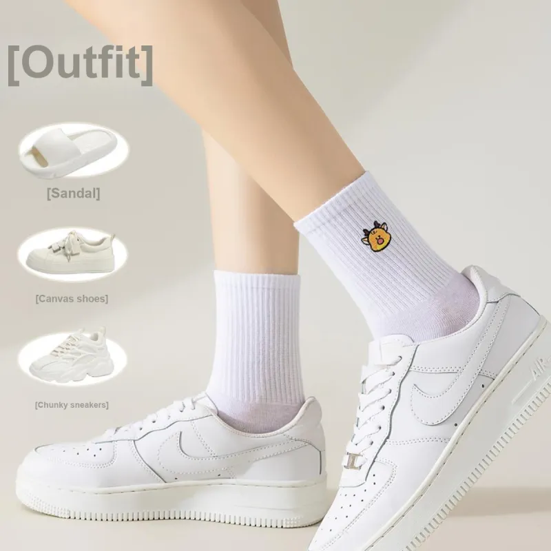 MIIOW Mid Calf Socks Women's White 5 Pack-4