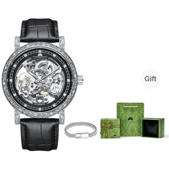 Corriberty Mechanical Movement Genuine Leather Strap Watch Men's Watches Cut-Out Dial