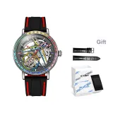 Silver Case Black Dial Red Silicone Strap[Includes Genuine Leather Strap]