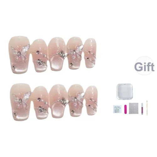 A Few More Cute Бабочка Фея Ручной Съемный False Nail Средний LADDER и Короткий LADDER Розовый Smudge