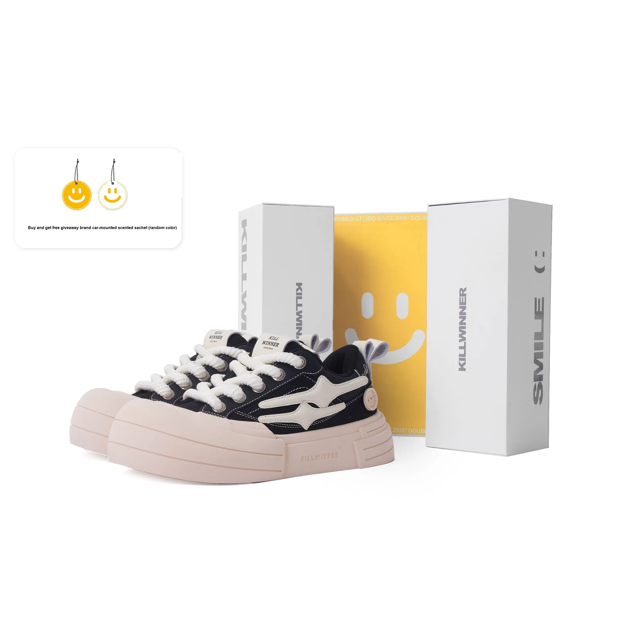 KILLWINNER 'Smile Life' Collection Anti Slip Wear Resistant Low Top Skateboard Shoes Unisex Black