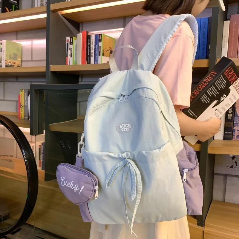 HACIN Nylon Backpack Women's Ecru/Light Blue/Pink-4