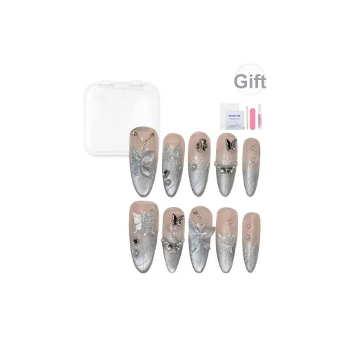 Yun Yue Joe Мятный мambo Кристалл Бабочка False Nail Овал Розовый Градиент Длинный 30 мм