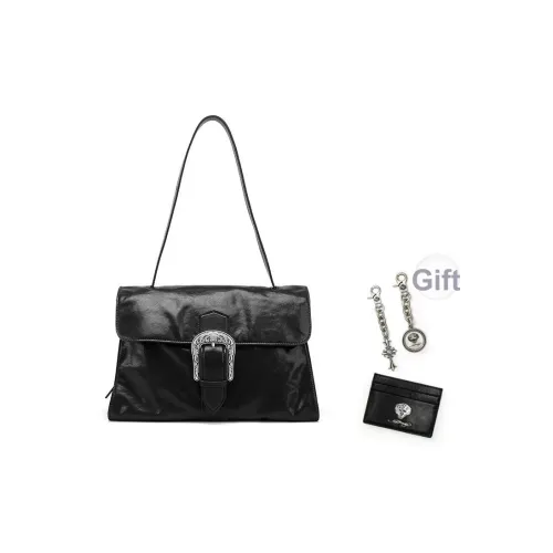 Ed Hardy Classic Collection Trapstar Collaboration Сумка из крупнозернистой текстуры кожа коровы плечо сумка женская дымчатый черный