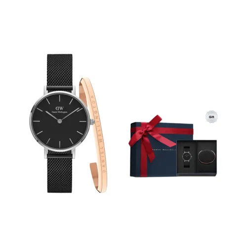 Daniel Wellington Женские часы Кварцевый механизм Ремешок из нержавеющей стали 28 мм Черный циферблат