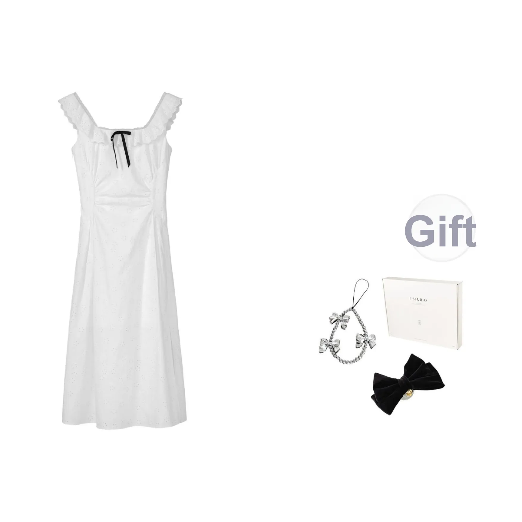 Fstudio Лето Корейский стиль Ажурный Out Square Neck Обхват талии Cinching Текстурированный Платье 100% хлопок Slip Платье Женские