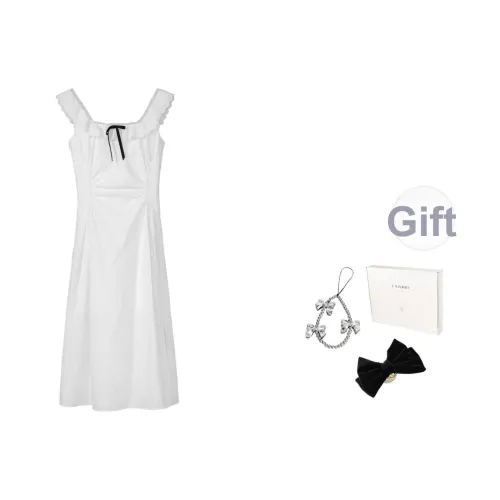 Fstudio Лето Корейский стиль Ажурный Out Square Neck Обхват талии Cinching Текстурированный Платье 100% хлопок Slip Платье Женские