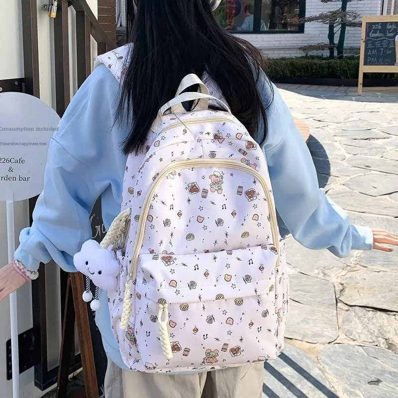 MOK Composite Cloth Backpack Women's White Bunny/White Bear/Light Pink Bunny/Light Blue Bowknot/White Puppy-6