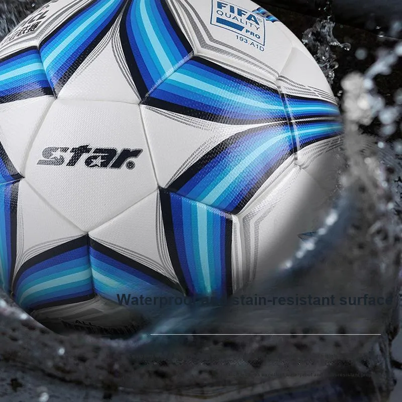 Star Size 5 Soccer Microfiber Synthetic Leather Seamless Thermal bonding Unisex White Blue-2