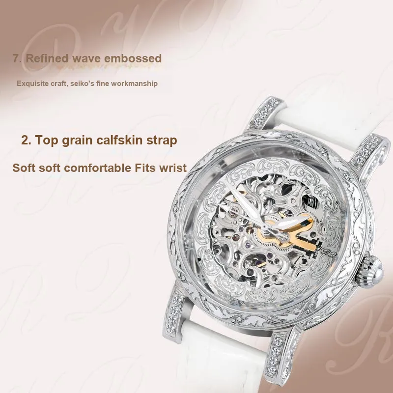 VRQ Athena Series Automatic Mechanical Movement Genuine Leather Strap Watch Women's Watch Cut-Out Dial-3