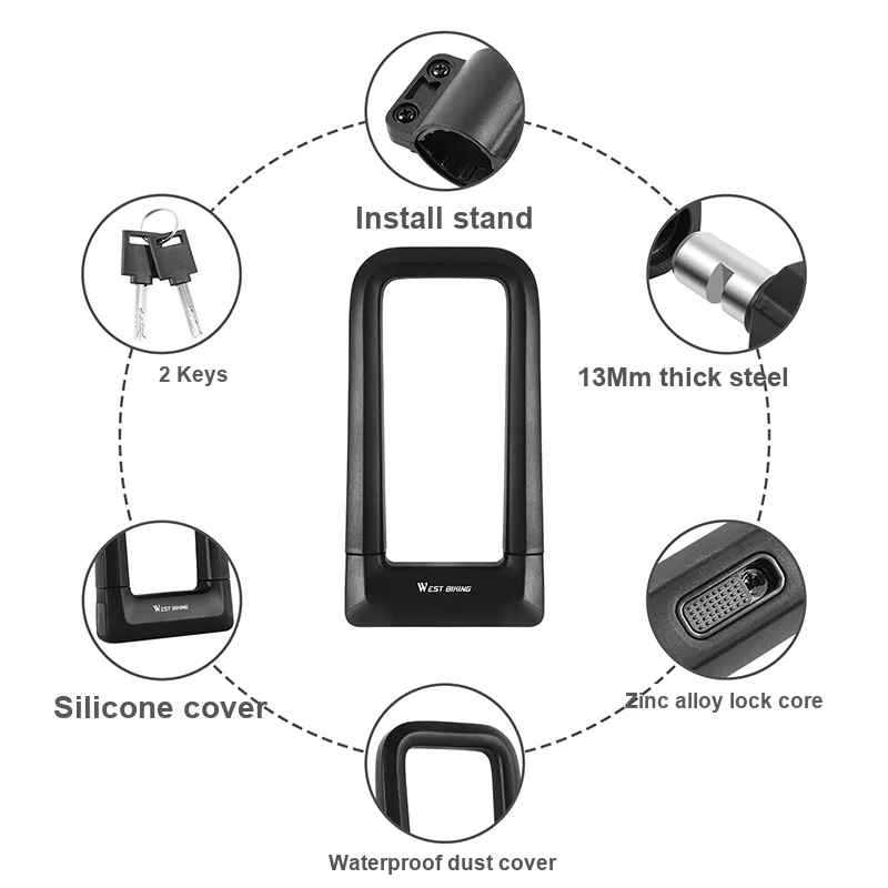 WEST BIKING Bicycle Locks U Lock-5