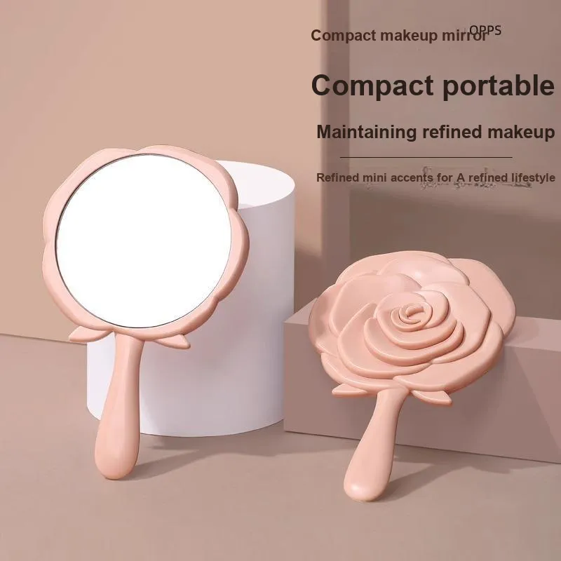 ZHENZI Cute Mini Handheld Rose Mirror Vanity Stool Portable-1
