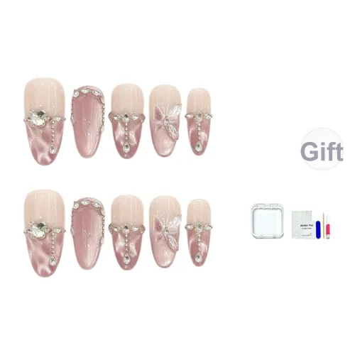 JINGCHANXUE Бабочка Свет Окружающий С волнами и мерцанием False Nail Миндаль Средний LADDER Легкий и прозрачный