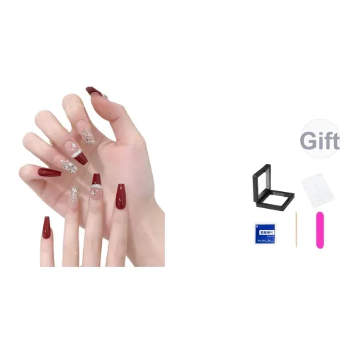 XNTX Сверкающий страз Роскошь Осветляющий Ледяной прозрачный Гуайява Кошачий глаз False Nail Средний LADDER Красный Румяна Стойкий Coquette
