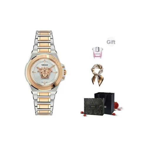 VERSACE Женские часы Кварцевый механизм Ремешок из нержавеющей стали 37 мм Черный циферблат