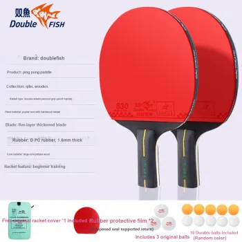 DOUBLEFISH Ping Pong Paddles Unisex All Wood Double Racket Set