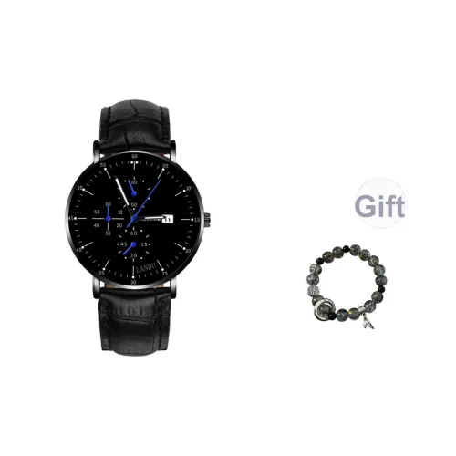 LANDU Кварцевый механизм кожаный ремешок мужские часы черный циферблат