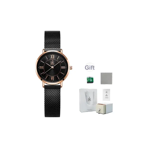 SHENGKE Кварцевый механизм ремешок из нержавеющей стали женские часы черный циферблат