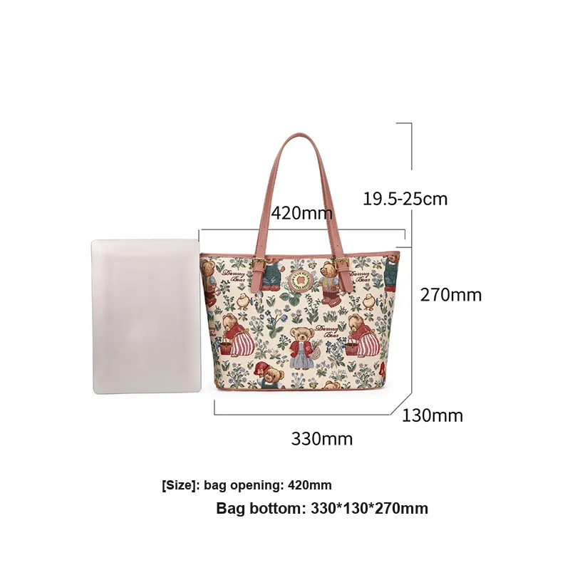 DANNYBEARJEANS Fabric Tote Bag, Shoulder Bag Women's Secret Garden Bear Black/Secret Garden Bear White-6