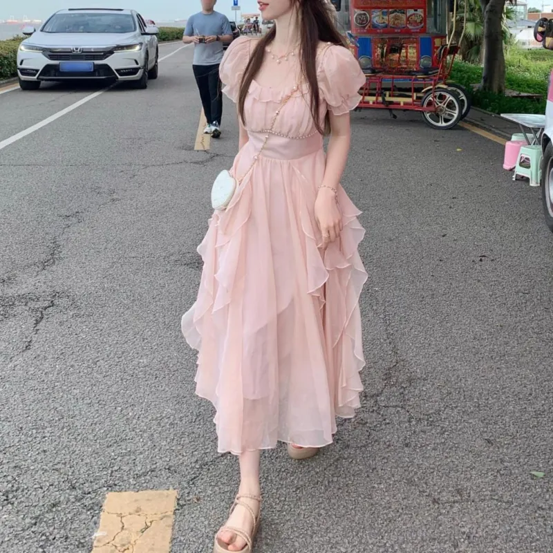 Vine Color Short Sleeved Dress Women's-9