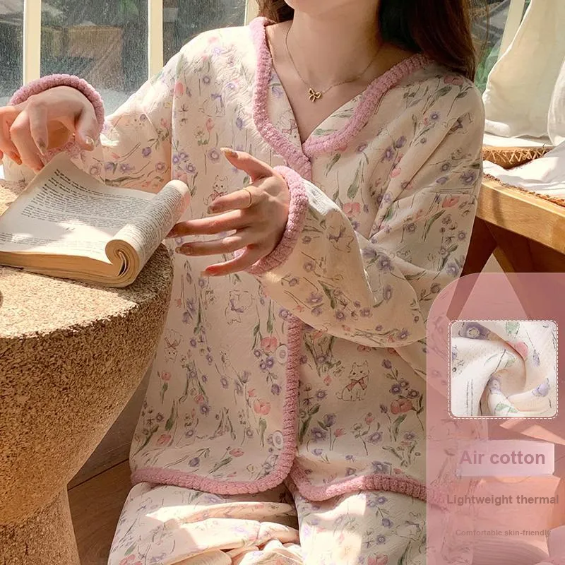 XIAFENYAN Pajama Set Women's Apricot-4