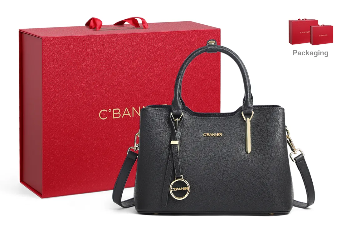 C°BANNER Cow Leather With Synthetic Leather Tote Handbag, Shoulder Bag, Crossbody Bag, Mom Bag Large Size Women's Black