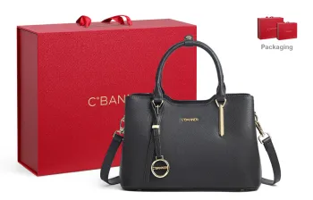 C°BANNER Cow Leather With Synthetic Leather Tote Handbag, Shoulder Bag, Crossbody Bag, Mom Bag Large Size Women's Black