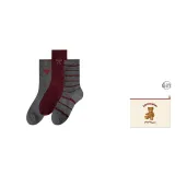 Burgundy Bowknot+Horizontal Stripes+Gray Heart