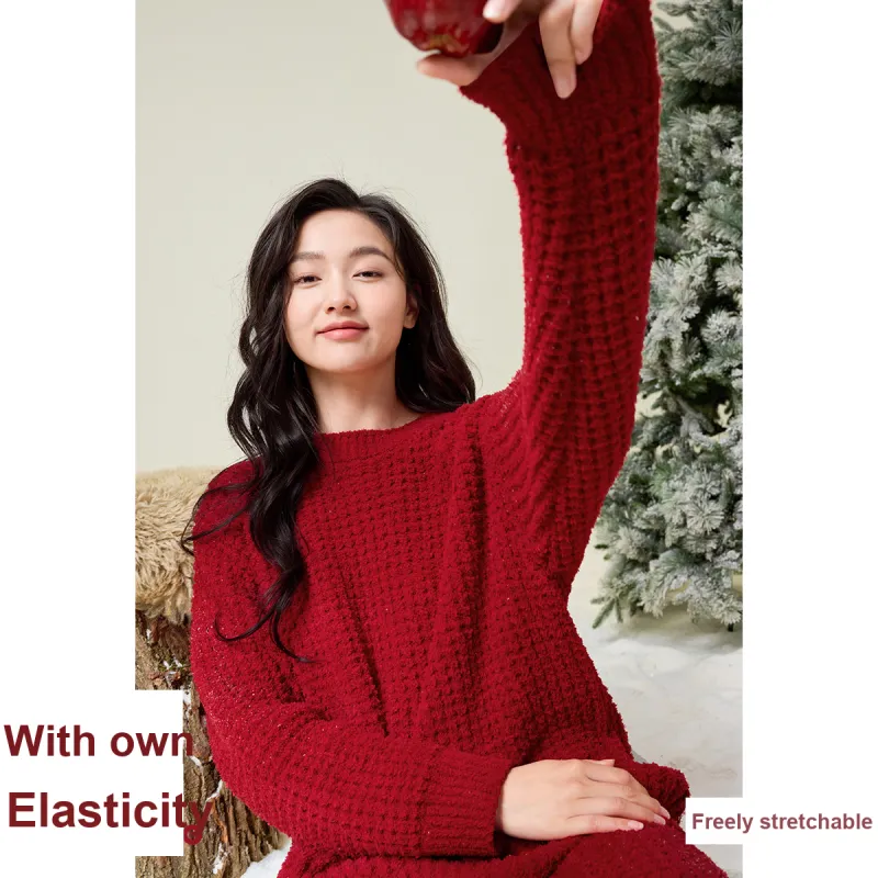 Aannsfam Pajama Set Women's Basic Red-4