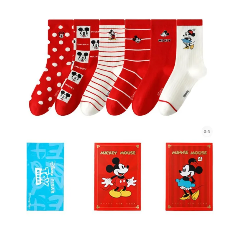 Disney Minnie Collection Mickey Collection Mid Calf Socks Unisex Box 6 Pack-6