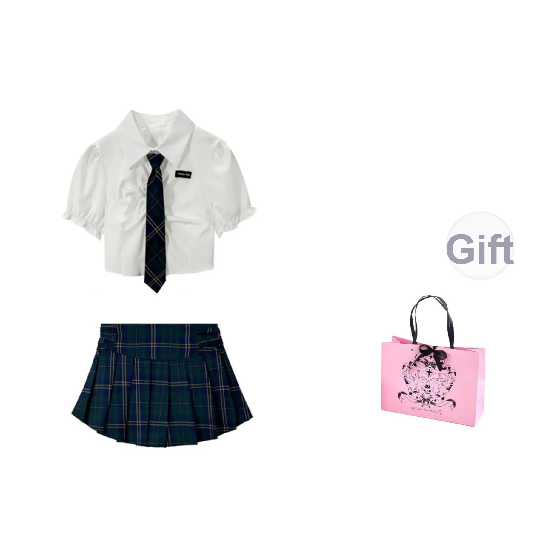 Spicy Gals Комплект с юбкой Женская Белая + Клетка