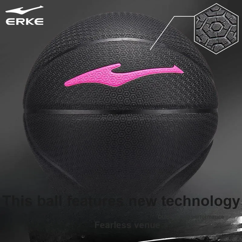 Erke Hexagonal Warriors PU Basketball Pink Black Size 7 Ball Training Competition Unisex-3