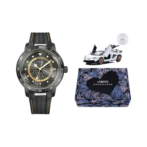 LOBINNI L Многофункциональный Мода Календарь Автоматический Механический Механизм Резиновый Ремешок Часы Мужские Черный Циферблат